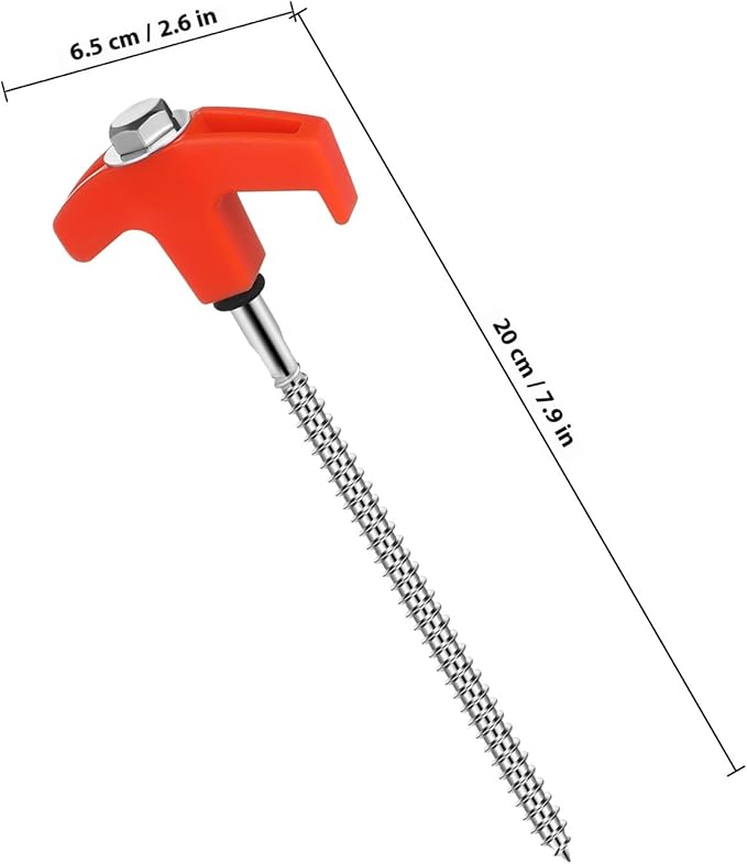 VILLCASE Rotating Plastic Head Threaded Tent Stakes 20cm Bright Screw-in Camping Pegs 10pcs with 1 Sleeve for Outdoor Tent Accessories