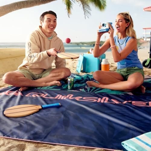 Quiksilver Sand-Free Beach Mat – Large Waterproof Outdoor Picnic Blanket Lightweight Foldable Mat for Beach Camping Park or Travel – Fits 4-6 People Quick-Dry Durable