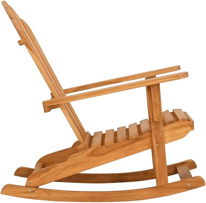 Garden Rocking Adirondack Chair Solid Teak Wood Outdoor Patio Lounge Seating Oiled Finish Medium Size Comfortable High Back 286lb Capacity for Yard Deck Balcony