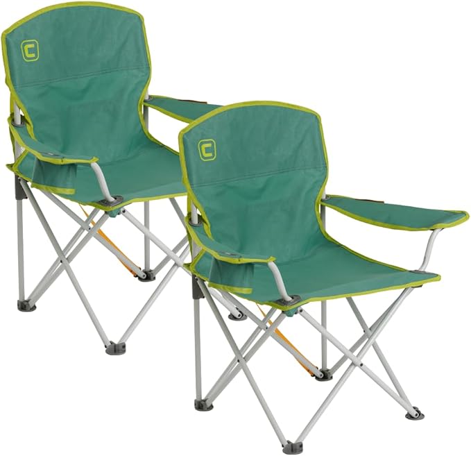CORE Youth Quad Chair | Folding Chair with Cupholder for Indoor Home or Outdoor Camping | Perfect for Concert Seat Sports Beach Travel &amp Picnic (Green)