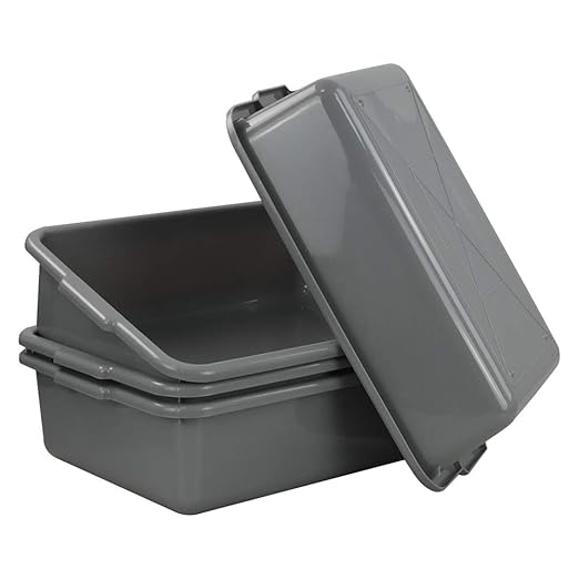 Farmoon 4 Packs 13 L Commercial Bus Tubs Restaurant Dish Tub Grey Plastic Wash Basins