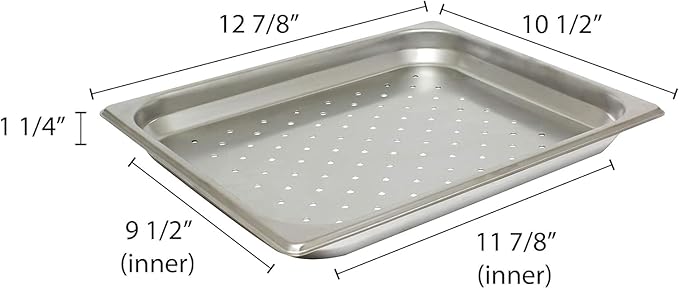 TrueCraftware-Half Size 1-1/4 Deep Perforated Stainless Steel Anti-Jamming Steam Pan 24 Gauge-Chafing Heavy-Duty Chafing Steam Table Pan Catering Storage Metal Food Pan