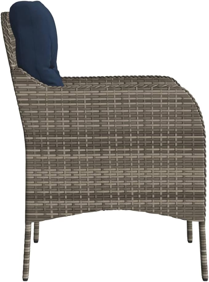 Patio Chairs with Cushions 2 pcs Gray Poly Rattan Outdoor Furniture Comfortable Lounge Chair with Removable Cushions Durable Powder-Coated Steel Frame for Patio Garden Balcony