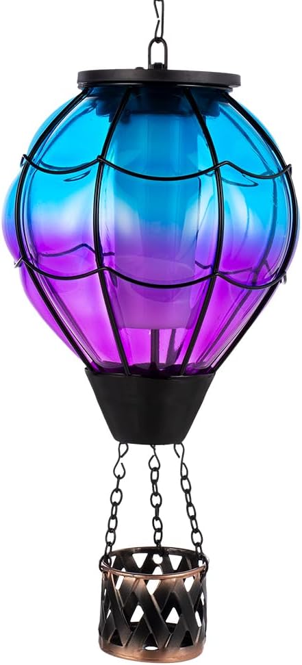 Solar Hot Air Balloon Lantern with Flame Flickering LED Glass Hot Air Balloon Solar Lanterns Outdoor Waterproof Hanging Lights for PatioPorchYardGarden Decor Mother Day Gifts for Women