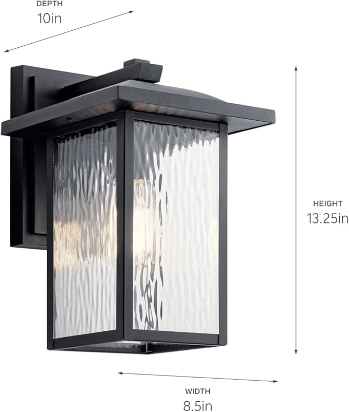Kichler Capanna 13.25 Outdoor Wall Light in Black 1-Light Exterior Wall Sconce Porch Light with Clear Water Glass (13.25 H x 8.5 W) 49925BKT