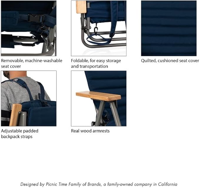 Picnic TIME Descanso Padded Beach Chair Low Camping Chair with Removable Washable Cover Backpack Beach Chair