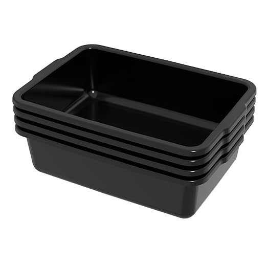 Xyskin 4 Pack 23 L Commercial Bus Tubs Large Rectangle Dish Tub Restaurant Bus Pans Black
