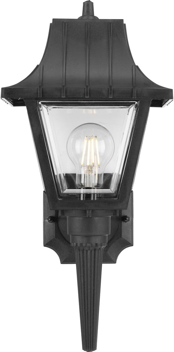 Progress Lighting Mansard Collection 1-Light Clear Beveled Acrylic Shade Traditional Outdoor Large Wall Lantern Light Textured Black