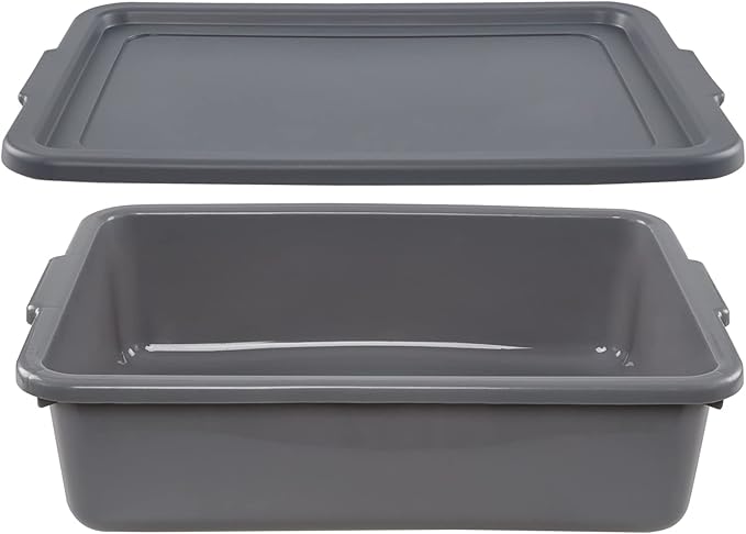 3-Pack 13 L Plastic Bus Tub Commercial Utility Bus Boxes with Lids Gray