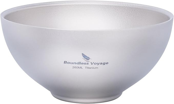 iBasingo 260ml Titanium Double Wall Bowl Ultra-light Portable Bowl Outdoor Camping Tableware Small Durable Metal Food Rice Soup Bowl Ti1081T