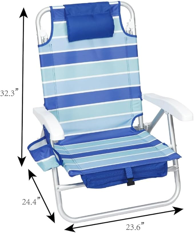Backpack Beach Chair with Reclining Feature Lay Flat Design Cabana Stripe