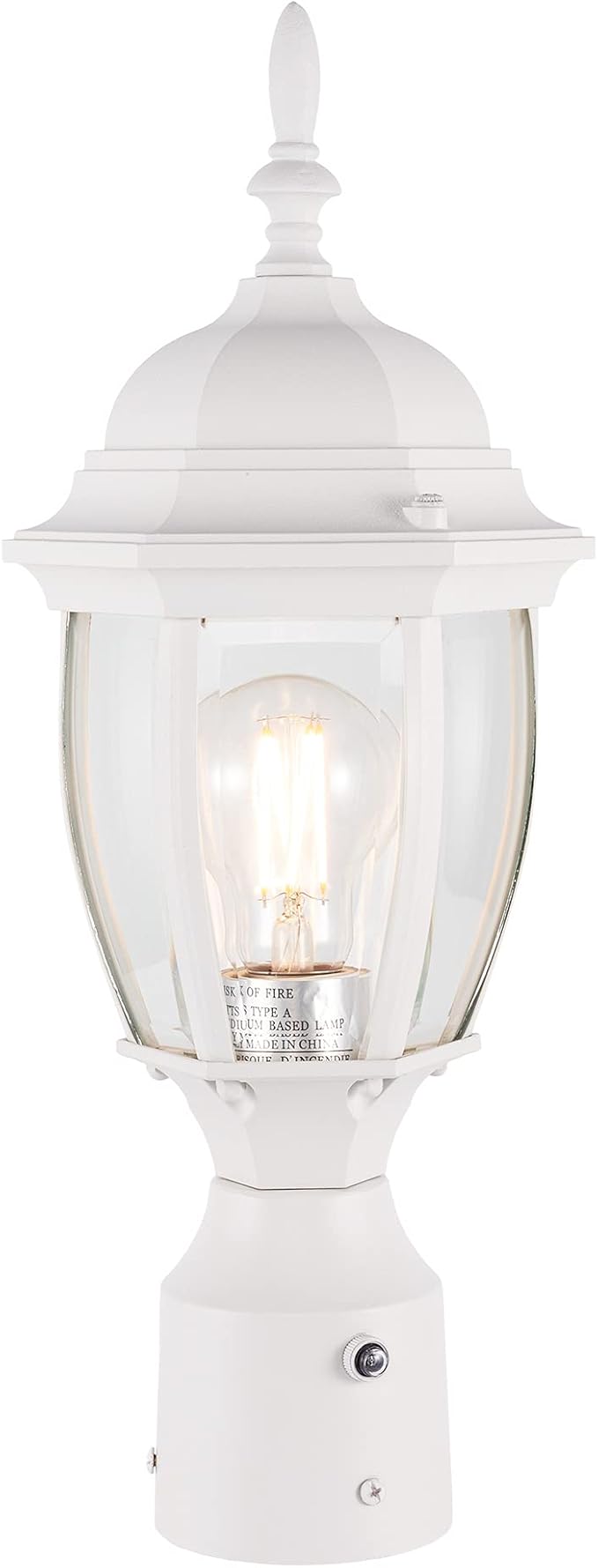 LIT-PaTH Dusk to Dawn Outdoor Post Lighting Fixture Pole Lantern E26 Medium Base Max 60W Aluminum Housing Plus Glass Bulb Not Included (White 1-Pack)