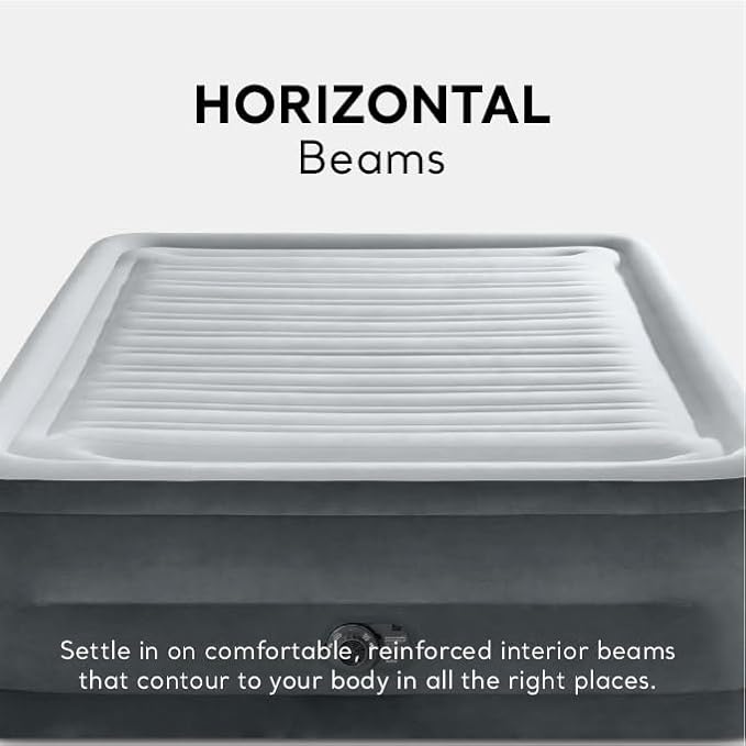 Intex 64417ED 22in Queen Dura-Beam Comfort Plush High-Rise Inflatable Air Mattress with Built in Pump for Travel and Camping 600lb Weight Capacity