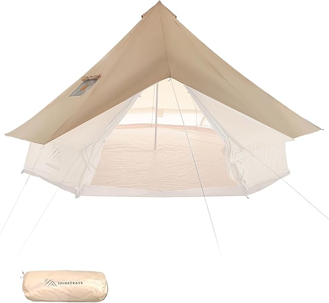Bell Tent Rain Cover Protector with Stove Jack and Roof Vents for CampingWaterproofPU5000Glamping Bell Tent Rain Fly with Stove Jack4 Season(Beige for 16.5ft(5m) Size)