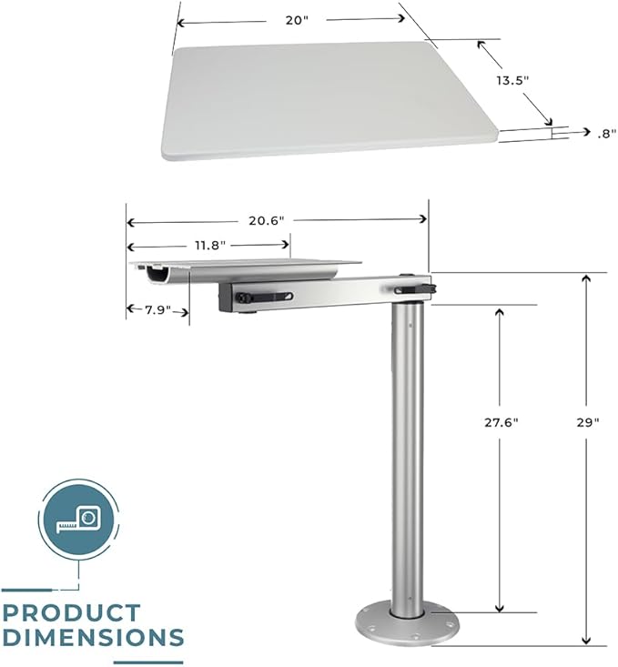 Manufacturers' Select ITC RV Side Table with MOD with Cypress Floor Mount Table Leg System (Light Grey Table Top w/Silver MOD with Cypress Table Leg)