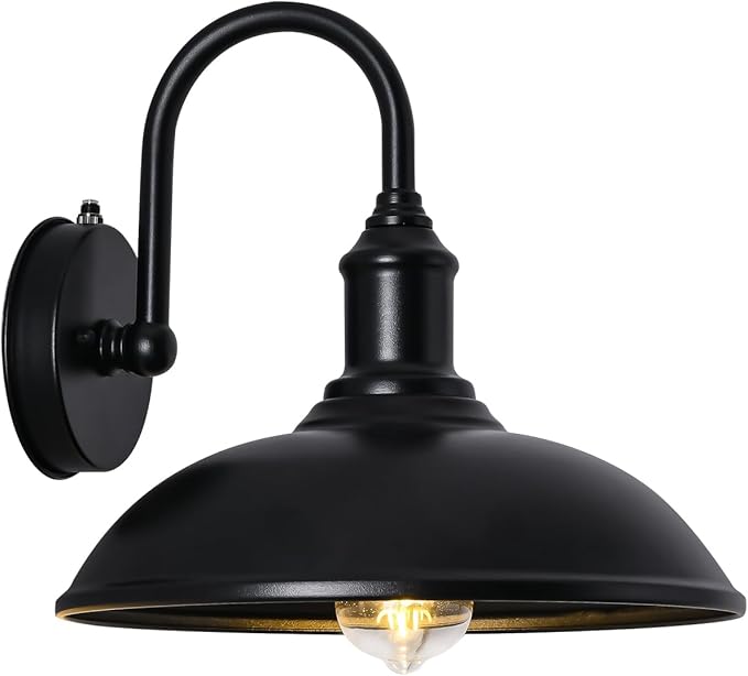 12.6 Large Outdoor Gooseneck Barn Light Fixture Porch Light with Dusk to Dawn Black Classic Retro Style Exterior Light is Suitable for Garage Patio Porch.