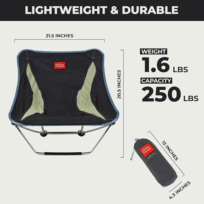Grand Trunk Mayfly Low Profile Ground Chair – Lightweight Packable &amp Reclining Festival Chair Quick Setup Stable &amp Versatile for Camping Concerts Beach &amp Outdoor Events