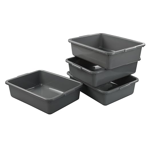 4-Pack 13 L Gray Commercial Bus Tubs Utility Bus Boxes
