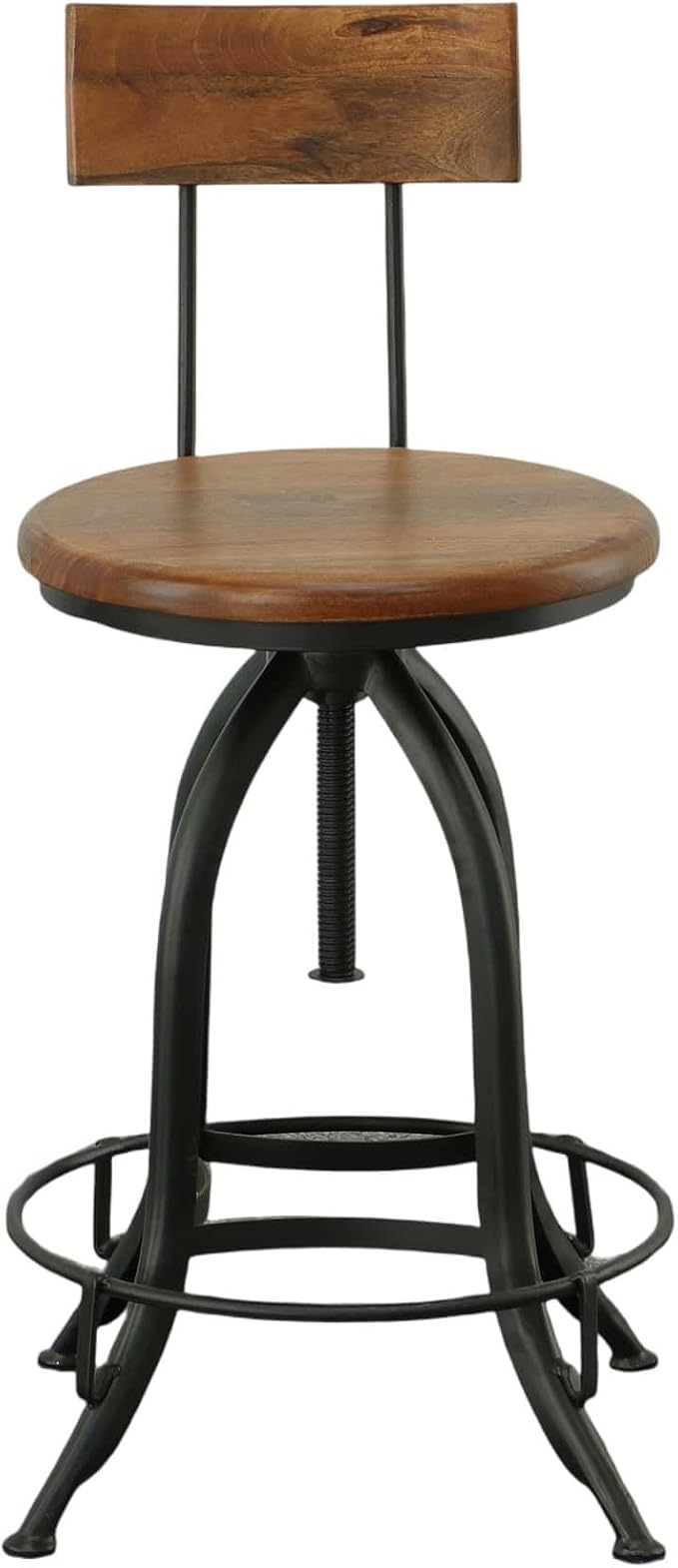 Carolina Chair &amp Table Ryder Adjustable Round Bar Stool - Powder Coated Metal Frame Solid Wood Seat Swivel Stool - Rustic Furniture for Counter Dining Room Kitchen (Chestnut/Black Curved Back)