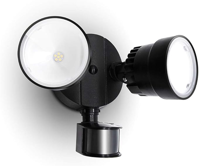 LUTEC Shrimp P6221B-PIR24 2000 Lumen 18 Watt 26 LED Motion Activated Integrated Dual-Head Floodlight Outdoor IP54 Waterproof Exterior Security Wall Light for Patio Garden Yard-Black