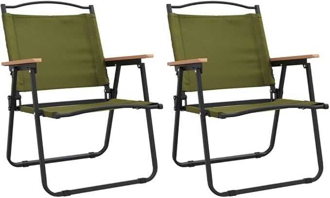 Camping Chair Set of 2 Green Folding Chairs 21.3x21.7x30.7 500D Oxford Steel Frame Lightweight for Garden/Camping