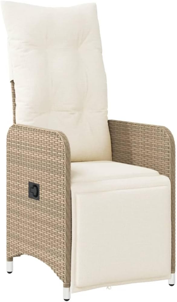 Beige Adjustable Reclining Garden Chair PE Rattan Lounge 23x21.5x36.2 Inches Powder-Coated Steel Frame Recliner Patio Seat for Balcony Yard Terrace