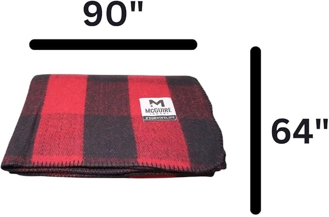 M MCGUIRE GEAR Warm Wool Bunkhouse Plaid Blanket for Camping Home Survival or First-Aid 64 x 90 (Red/Black)