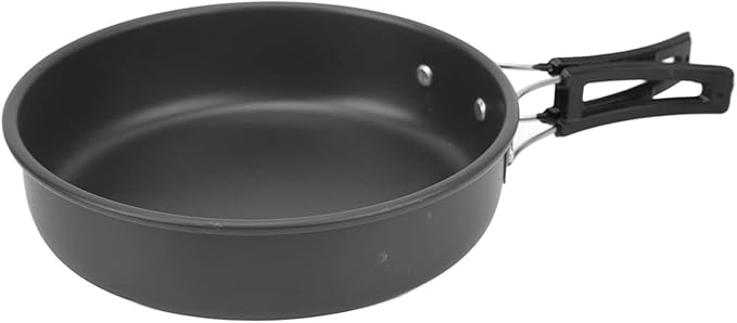 Camping Cookware Mess Kit Portable Set Hard Oxidized Aluminum Lightweight Black - Non Stick Surface Folding Utensils Ideal for Backpacking and Outdoor Cooking
