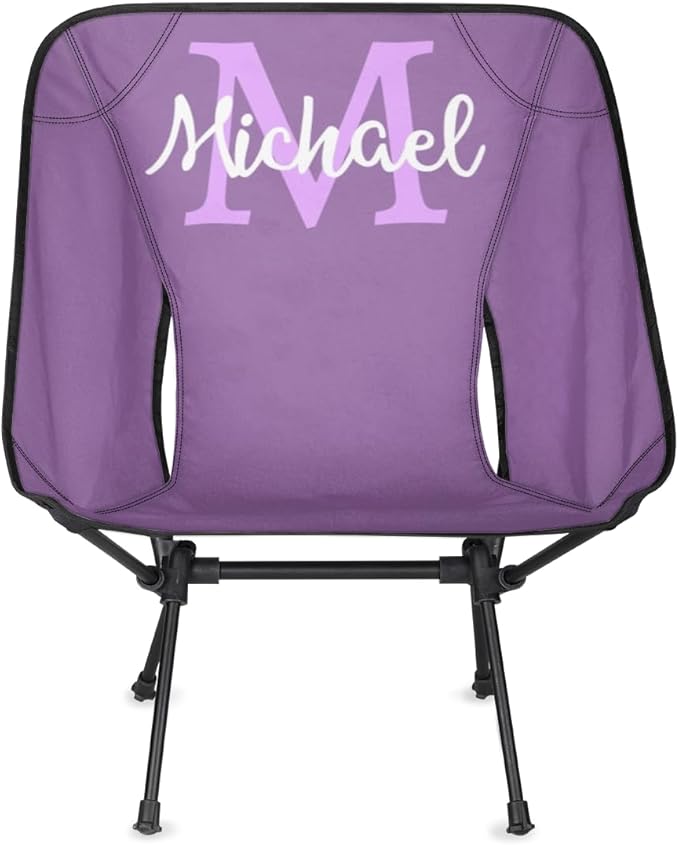 Custom Purple Portable Camping Chair Personalized Backpacking Chair with Name Lightweight Foldable Chairs for Hiking Beach