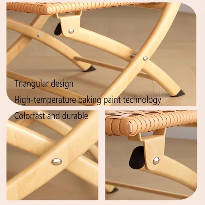 Portable Folding Camping Stool - Lightweight Collapsible Chair for Kitchen and Guests Rattan Design Compact and Easy to Store Ideal for Outdoor Use