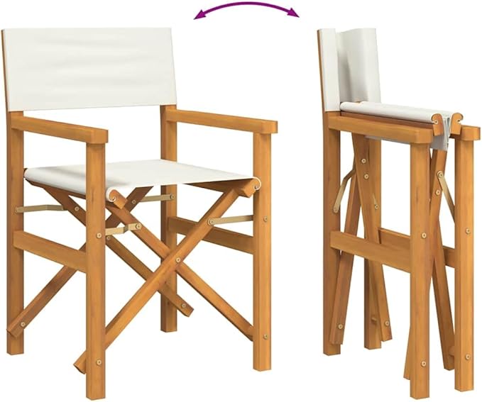 Folding Director Chair Cream Solid Teak Wood Frame 21.5 x 22.4 x 33.5 in Portable Outdoor Seat for Patio Camping Balcony Garden Dining and Living Room