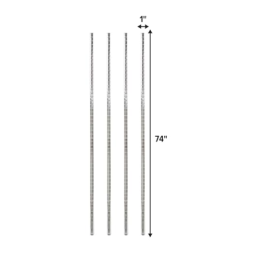 74 Chrome Wire Shelving Posts – Set of 4 Heavy Duty Stainless Steel Poles for Commercial Wire Racks &amp Storage Shelving Units