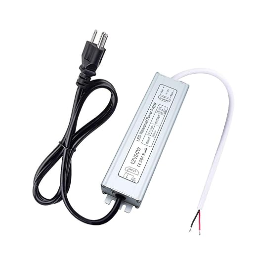 inShareplus LED Power Supply 60W IP67 Waterproof Outdoor DriverAC 110-260V to DC 12V 5A Low Voltage Transformer Adapter with 3-Prong Plug for LED Light Computer Project Outdoor Use