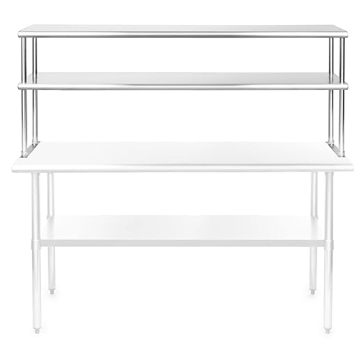 GRIDMANN NSF Stainless Steel Commercial 2 Tier Double Overshelf 60 in. x 12 in. for Kitchen Prep &amp Work Table