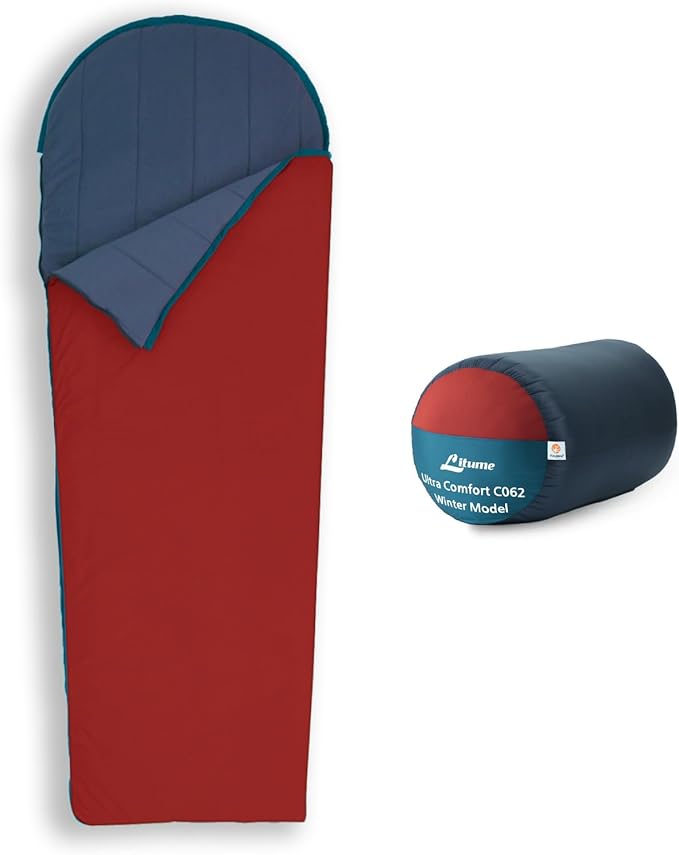Litume Compact Velvet Lined Sleeping Bag Lightweight Three Season Sleeping Bag Water Repelling Sack for Warm and Cold Weather Comfortable Backpacking Hiking Camping Traveling