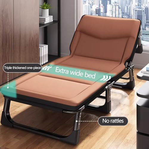 Portable Folding BedCamping CotsFoldable Bed with Mattress 4 Speed Adjustable Backrest with 3D Memory Headrest Portable Folding Bed Cot Lounge Chair for Beach Lawn Camping(Orange192 * 65