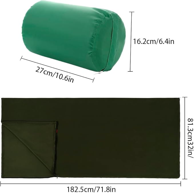 Fleece Sleeping Bag Microfiber Lightweight Travel Sheet Liner Comfortable Warm Sleeping Bag for Cold Weather Camping Blanket with Carry Storage Bag for Outdoor Backpacking(Green)(Green)