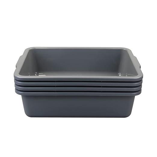 4-Pack 32 L Plastic Commercial Bus Box Large Bus Tubs Gray