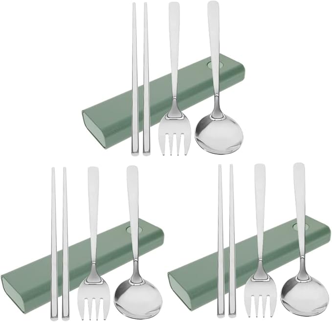 3 Sets Fork Spoon Chopsticks Stainless Steel Utensils Set Stainless Steel Spoon Travel Cutlery Utensil Case Travel Spoon Camping Tableware Stainless Steel Chopstick Rest