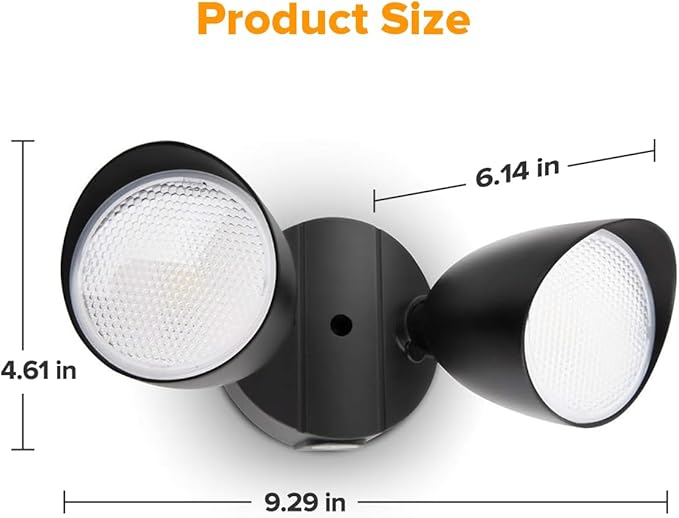 LUTEC 6222B-D2D 3500 Lumen 32 Watt Dusk to Dawn Dual-Head Flood Light Outdoor Waterproof Exterior Security Floodlight Light Full Metal Design for Patio Garden Yard-Black