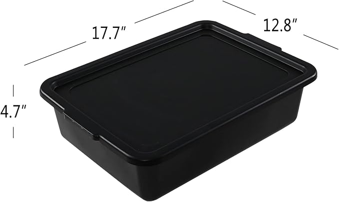13 Liter Commercial Bus Box Tubs with Lids Plastic Bus Tray Set of 3 Black