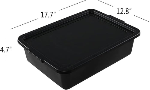 13 Liter Commercial Bus Box Tubs with Lids Plastic Bus Tray Set of 3 Black