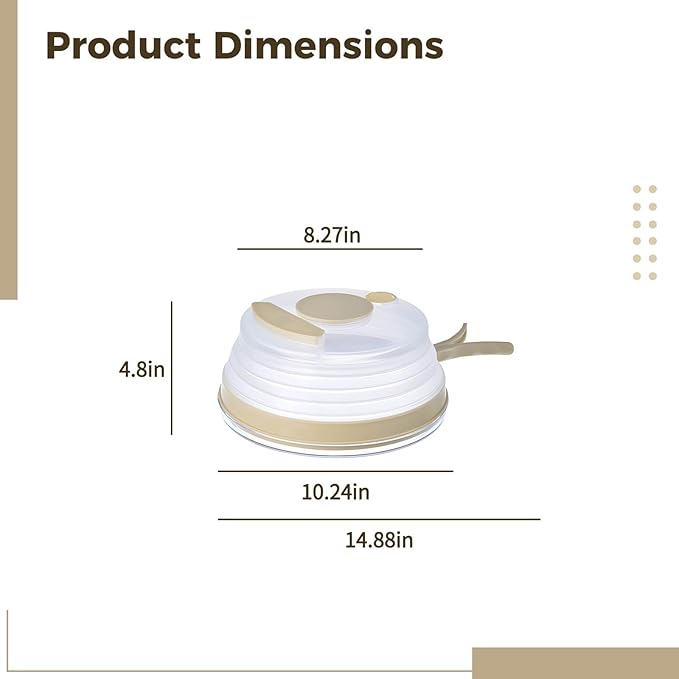 Food Guard Lid for Microwave Splatter Cover with Handle Vented Foldable Design Beige Keeps Food Moist