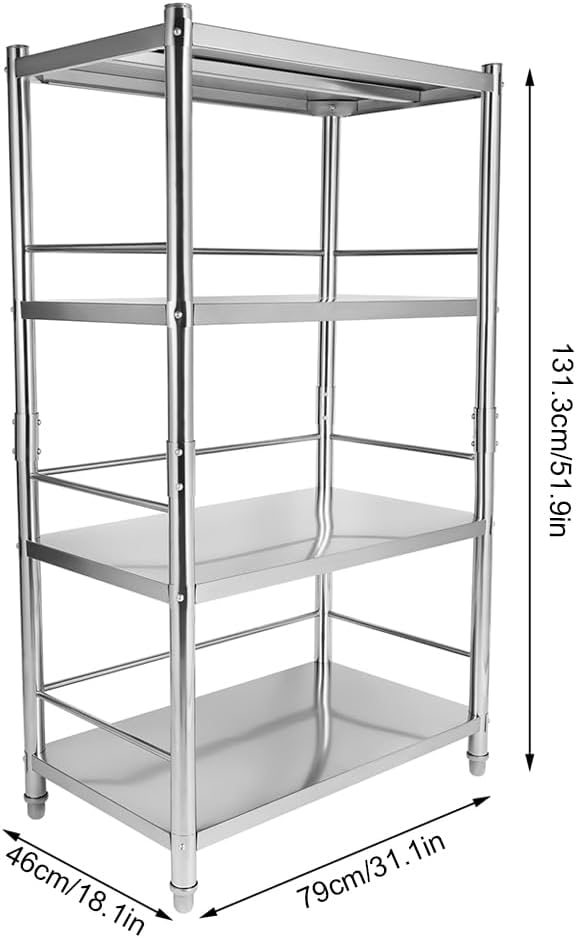Stainless Steel Shelving 4 Tier Utility Bakers Racks Adjustable Shelf Storage Heavy Duty Shelving for Kitchen Commercial Office Garage Storage Laundry Room Organization (4-Tier 31*18*52in)