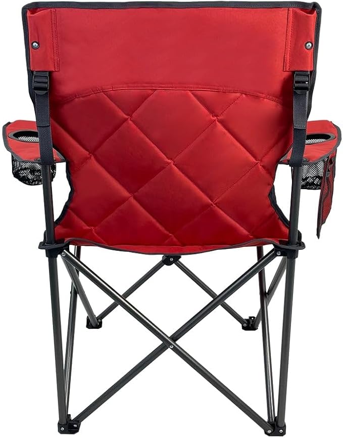 Quilted Quad Camping Chair with Carry Bag – Padded Folding Outdoor Chair with Armrests &amp Built-in Cup Holder for Camping Tailgating RV &amp Outdoor Events