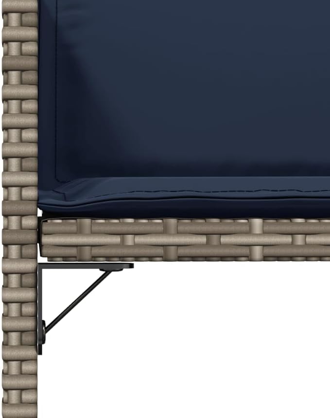 4-Piece Gray Poly Rattan Patio Chairs with Navy Blue Cushions Outdoor Furniture Set with Foldable Backrest Weather-Resistant PE Wicker &amp Steel Frame for Poolside Garden Backyard