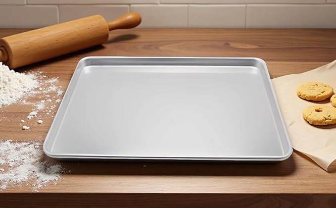 Commercial Aluminum Sheet Pan For Baking Roasting Toasting 9.6 X 13 In &amp Easy Clean Bun Pan Silver