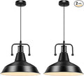 2PCS Farmhouse Pendant Light for Kitchen Island Black Pendant Lights Fixtures with Metal Shade Industrial Barn Hanging Lights for Hallway Kitchen Sink Dining Room Living Room（Bulb not Included）