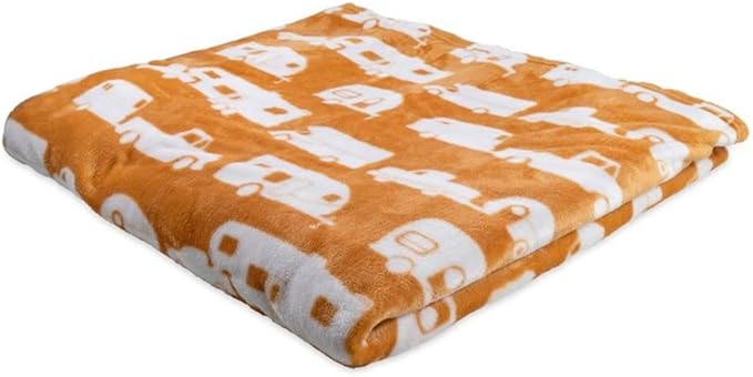 Camco 53441 Life is Better at The Campsite Plush Fleece Blanket Queen Size - Keeps You Warm While at Home Camping or on Picnics - Machine Washable - Features a Brand RV Print Autumn Gold