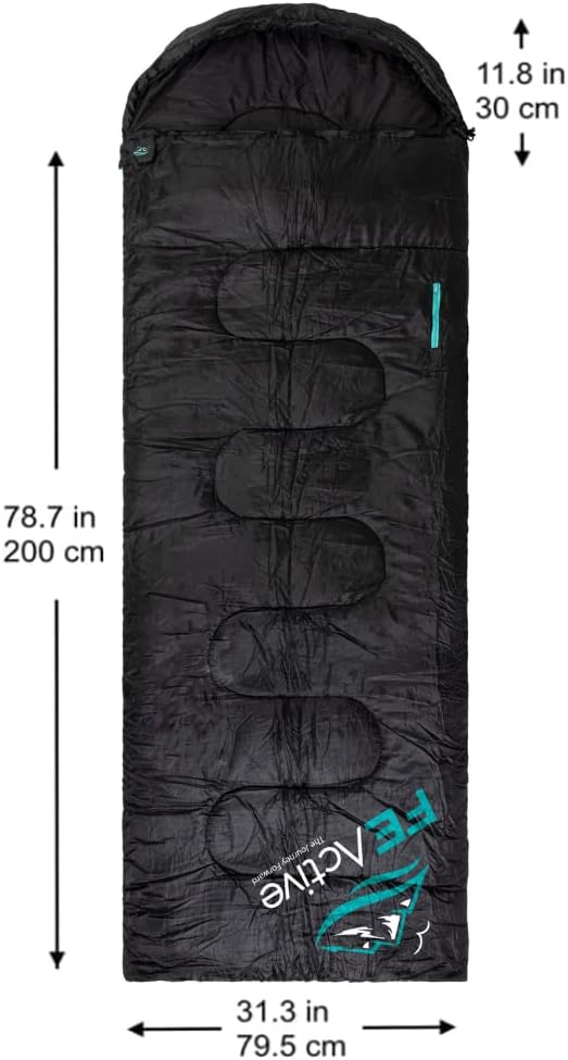 FE Active Camping Sleeping Bag - 3-4 Seasons Extra Long or Lightweight Hooded Warm Outdoor Compact &amp Lightweight Sleeping Bag for Camping Backpacking Hiking Travel | Designed in California US